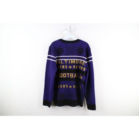 Streetwear Mens Large Snowflake Christmas Baltimore Ravens Football Knit Sweater - Picture 8 of 10